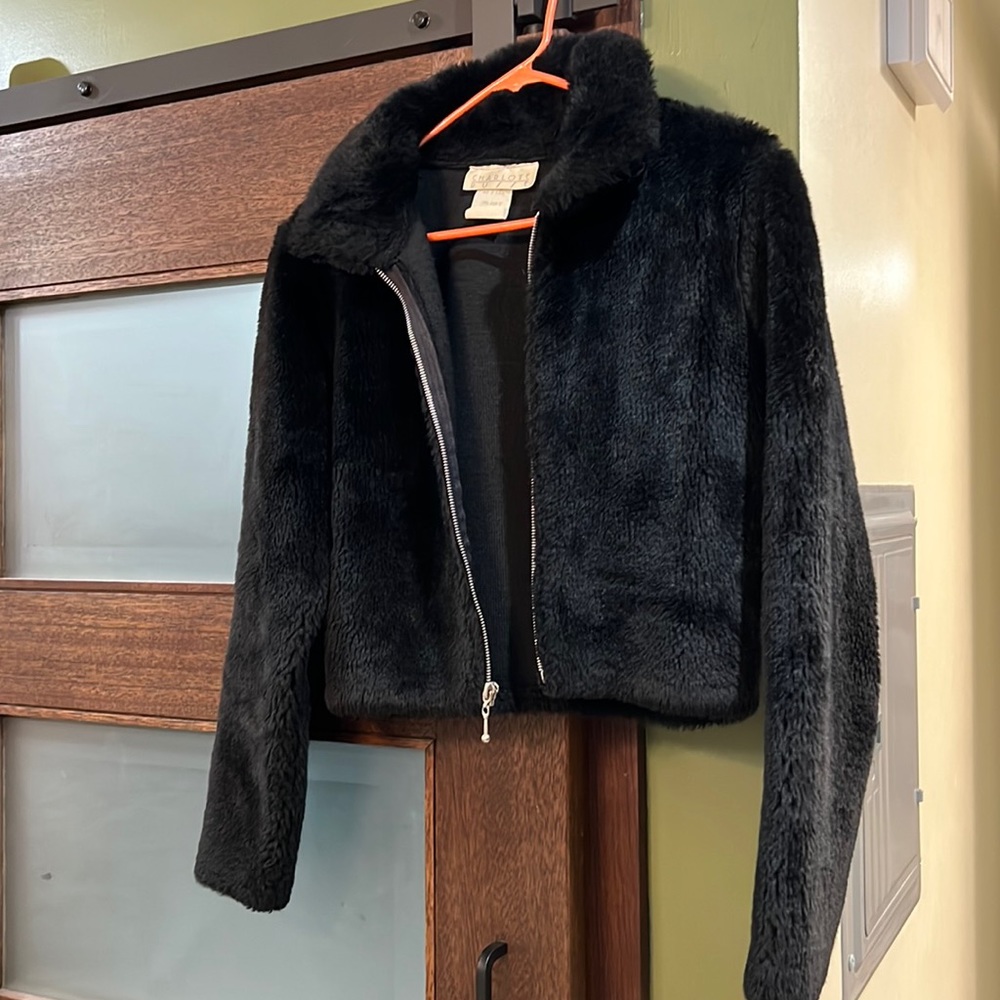 Black faux fur jacket